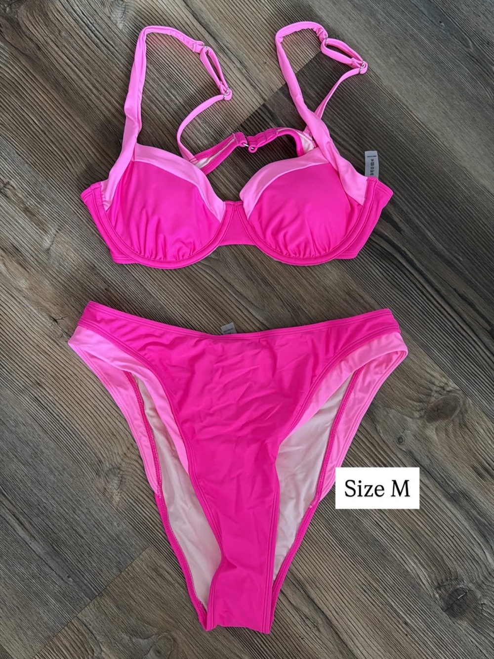 Hot Pink Underwire Bikini Set with Adjustable Straps